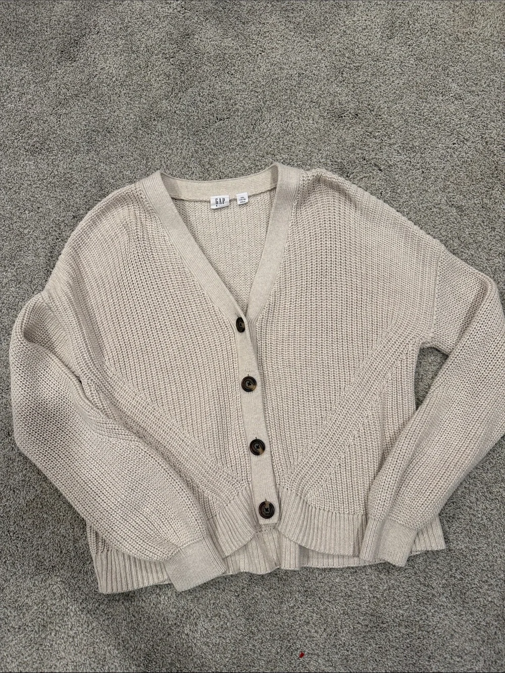 GAP Neutral Cream Button-Front Knit Cardigan